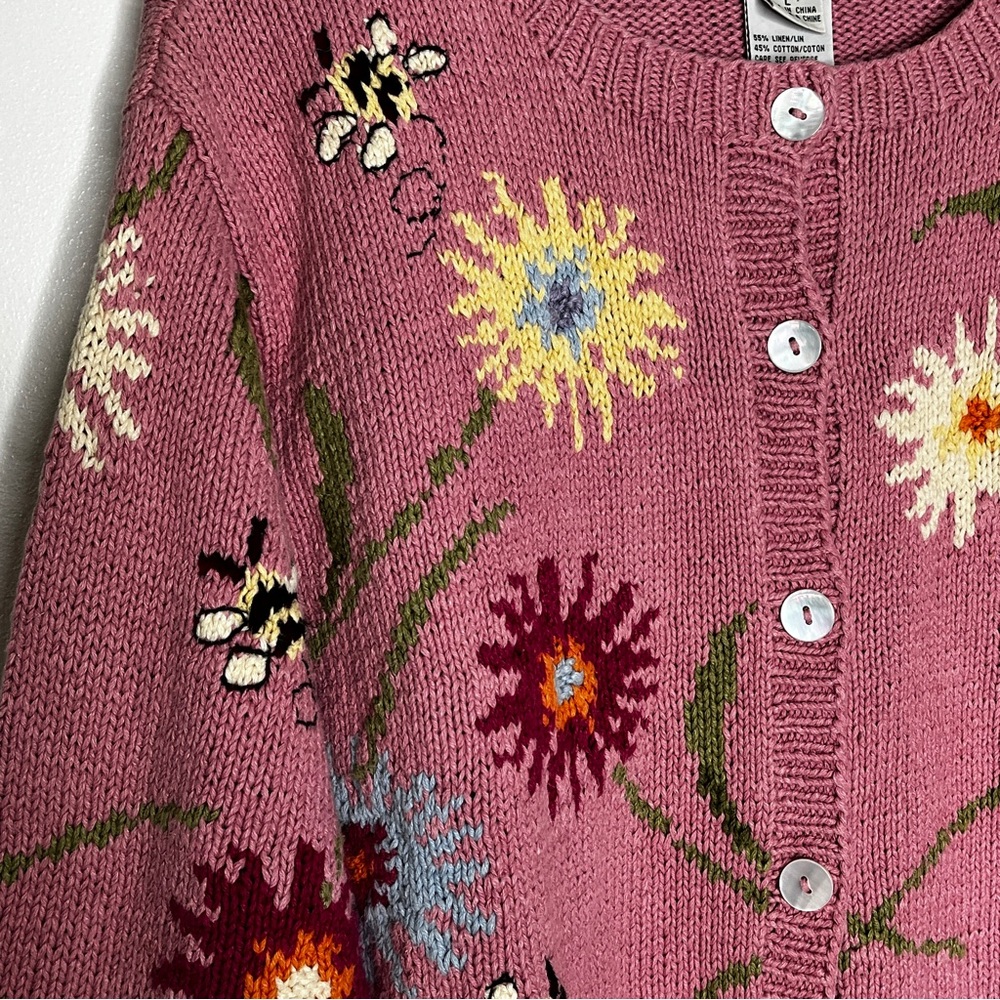 Floral Knit Button-Up Cardigan Sweater - Mauve - Picture 4 of 7